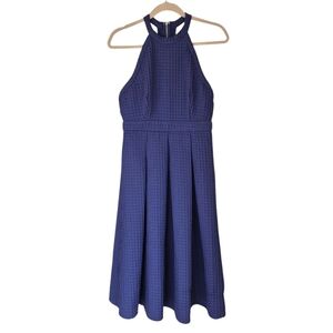 L'atiste Navy Fit & Flare Dress Sleeveless Open Back Waffle Textured Fabric